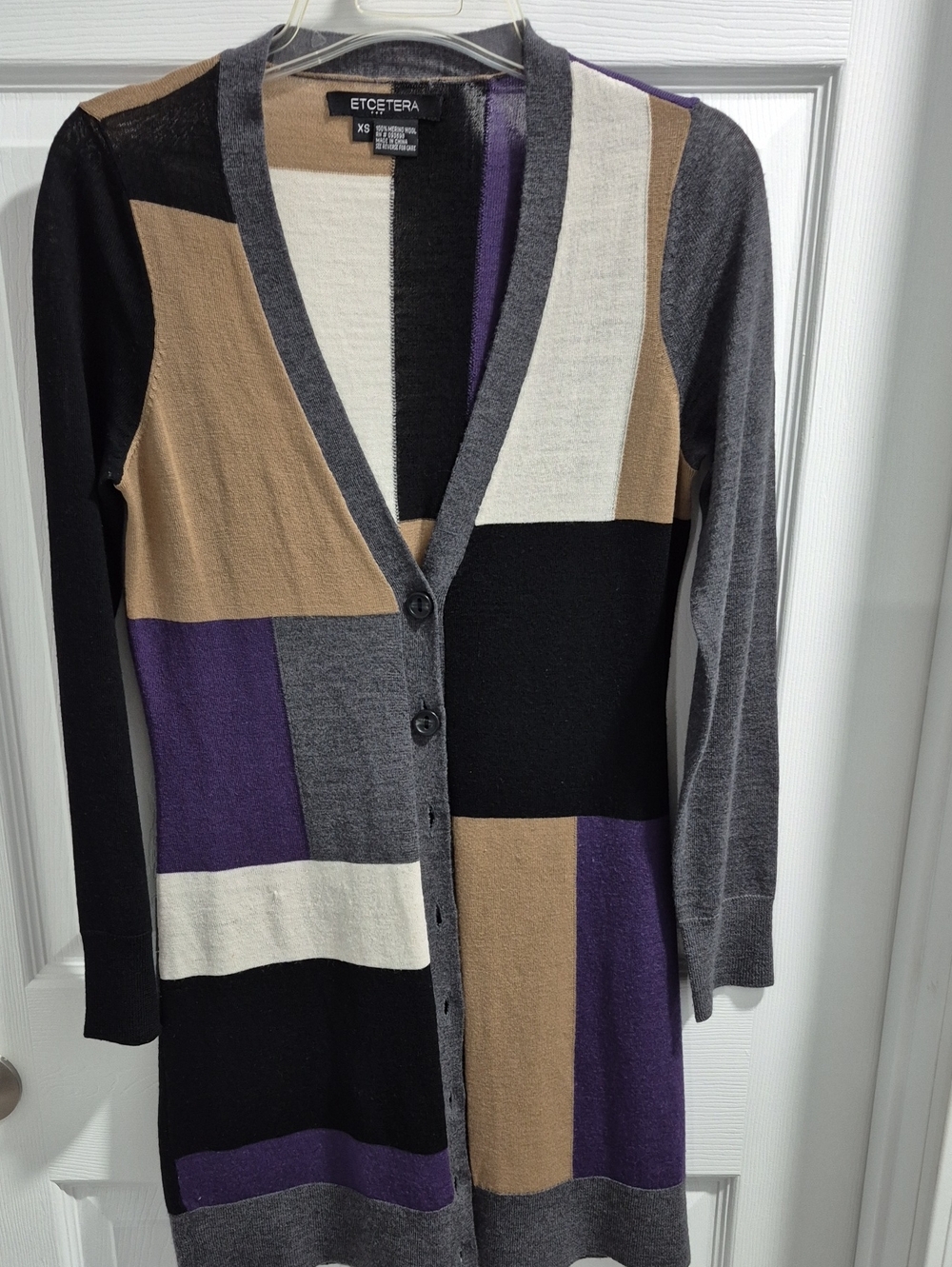 Women's Colorblock Long Sweater Dress/Cardigan - Black, Gray, Purple, Tan, Cream